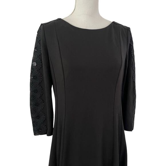 Talbots Embroidered Lace Sheath Knee Length Dress Size 8 Black 3/4 Sleeve Career - Picture 2 of 7